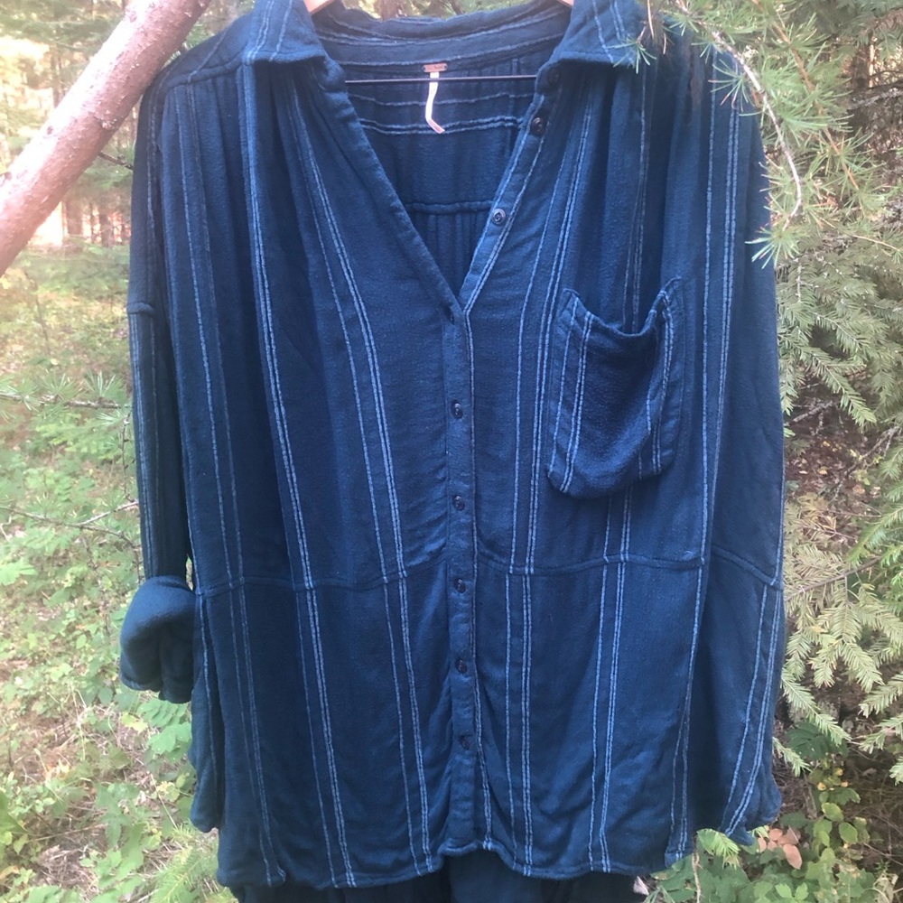 Free People Asymetrical Fashion Button -Up Collar Shirt Extra Soft